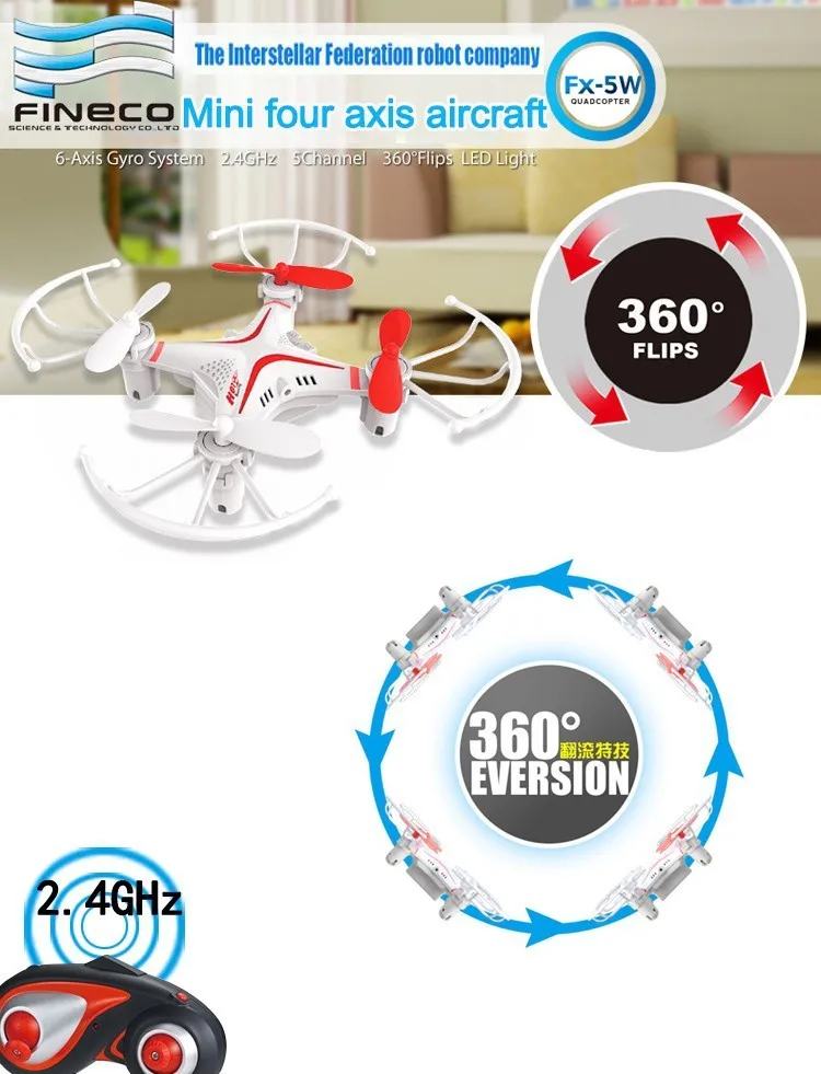 FINECO FX 5W FX5W Mini Drone 4CH RC Quadcopter Helicopter Drone Ruggedness UAV Rotective Fence RC