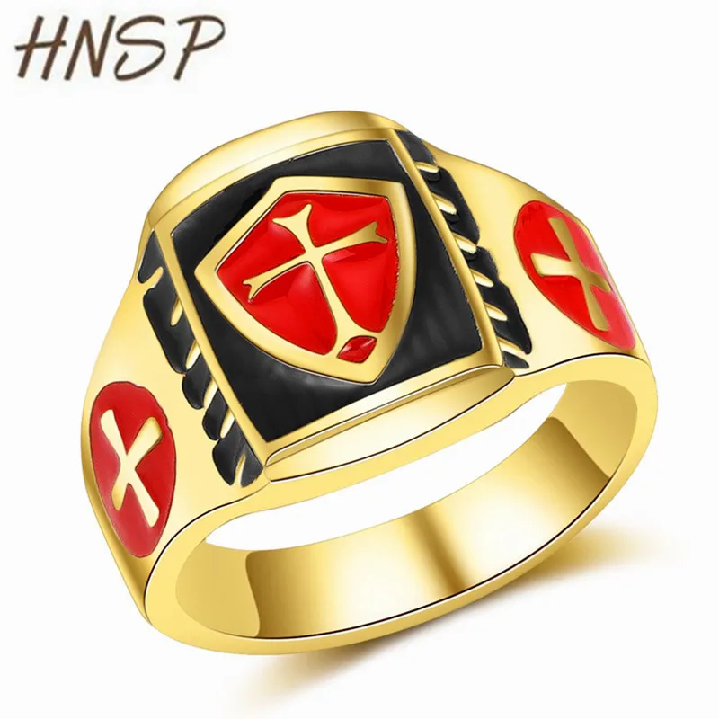 HNSP кольцо для мужчин с крестиком В рыцарском стиле, ювелирное изделие, подарок, золотой, серебряный цвет, мужские кольца с печаткой, Anel 8-13, размер США