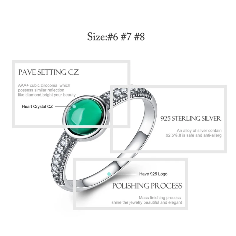 ELESHE Classic Engagement Wedding 925 Sterling Silver Finger Rings Jewelry Green Cubic Zirconia Stone Rings For Women