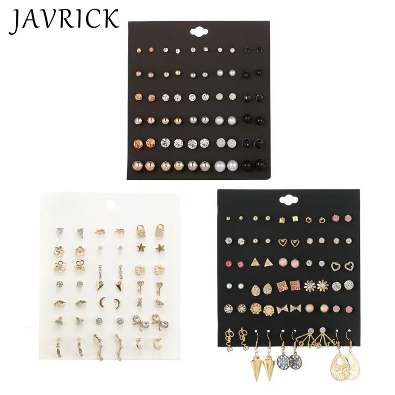 

30 Pairs Mixed Round Ball Metal Pearl Crystal Stud Earrings Set Fashion Jewelry