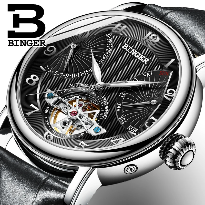 Новинка Бингер Relogio Masculino мужские часы Топ бренд класса люкс турбийон автоматические механические часы мужские наручные часы со скелетом