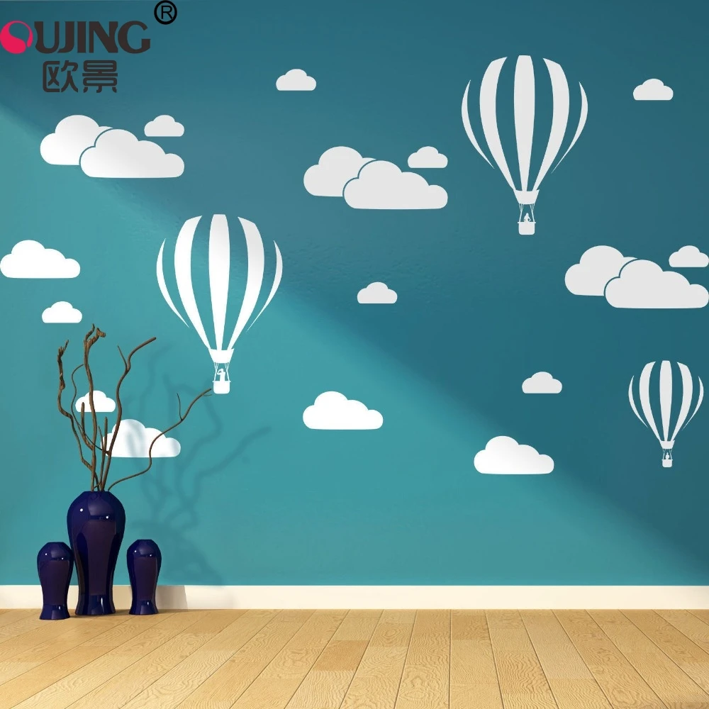 

Cartoon Hot Air Balloon White Clouds Wall Stickers For Kids Baby Rooms Wallpaper Home Decor Bedroom Self-adhesive PVC Art Mural