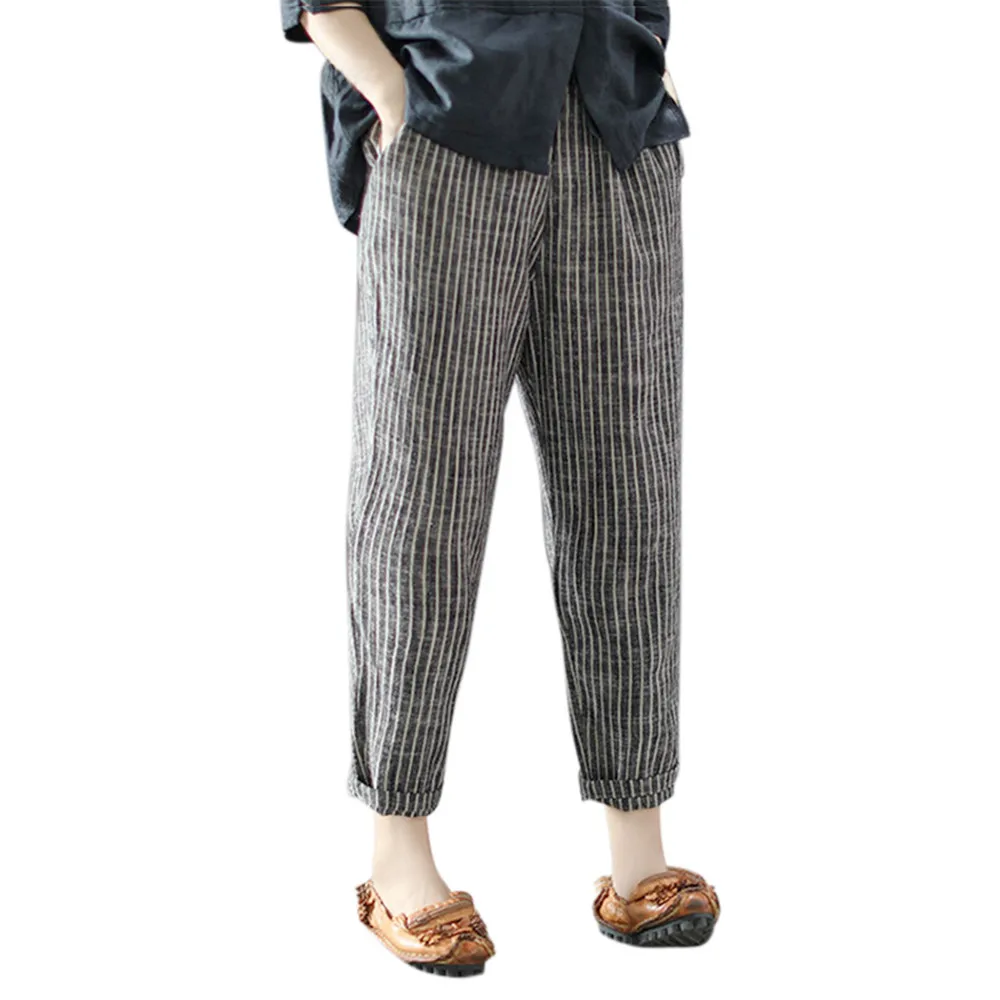 

Plus Size Palazzo Pants High Waist Summer Wide Leg Pants For Women Loose Pants Elastic Waist Casual Womens Striped Trousers