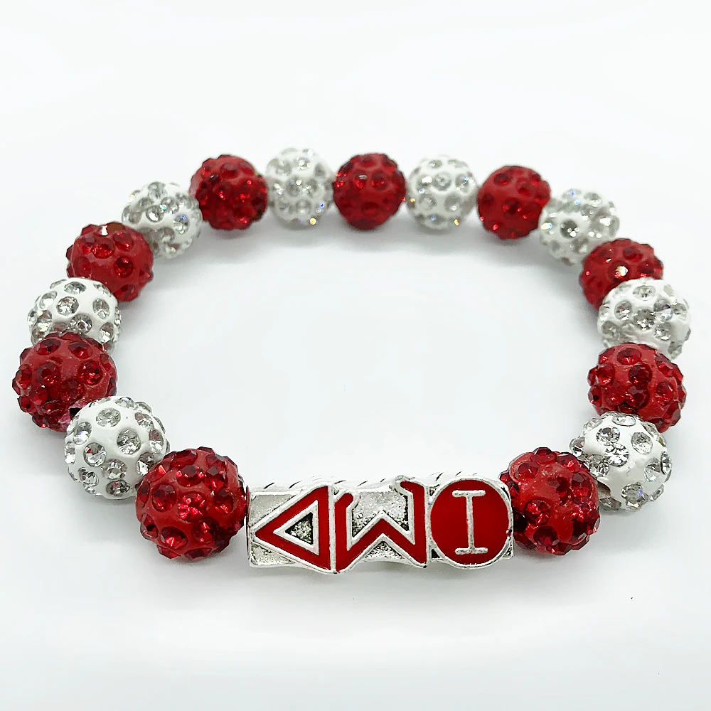 

Red enamel metal Greek letter DELTA SIGMA THETA tag bead bracelet for sorority society exquisite jewelry bangle