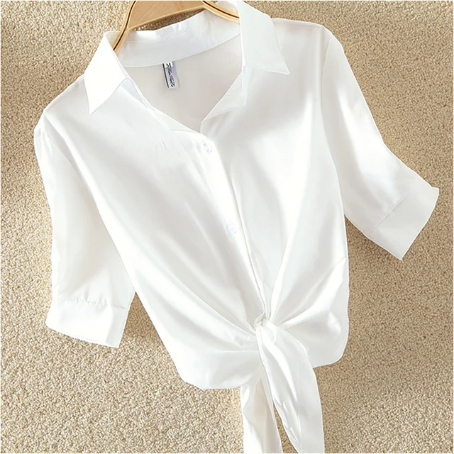 US $5.85 100% Cotton Womens Blouse Shirt White Summer Blouses Shirts Holiday Loose Short Sleeve Casual Tops 