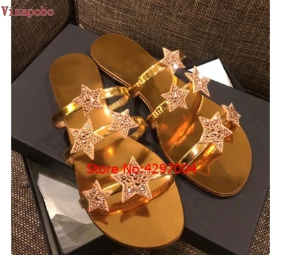

Rhinestone Women Slippers Flip Flops Summer Women gold Crystal Diamond Bling Beach Slides Sandals Casual Shoes Flats Slipper