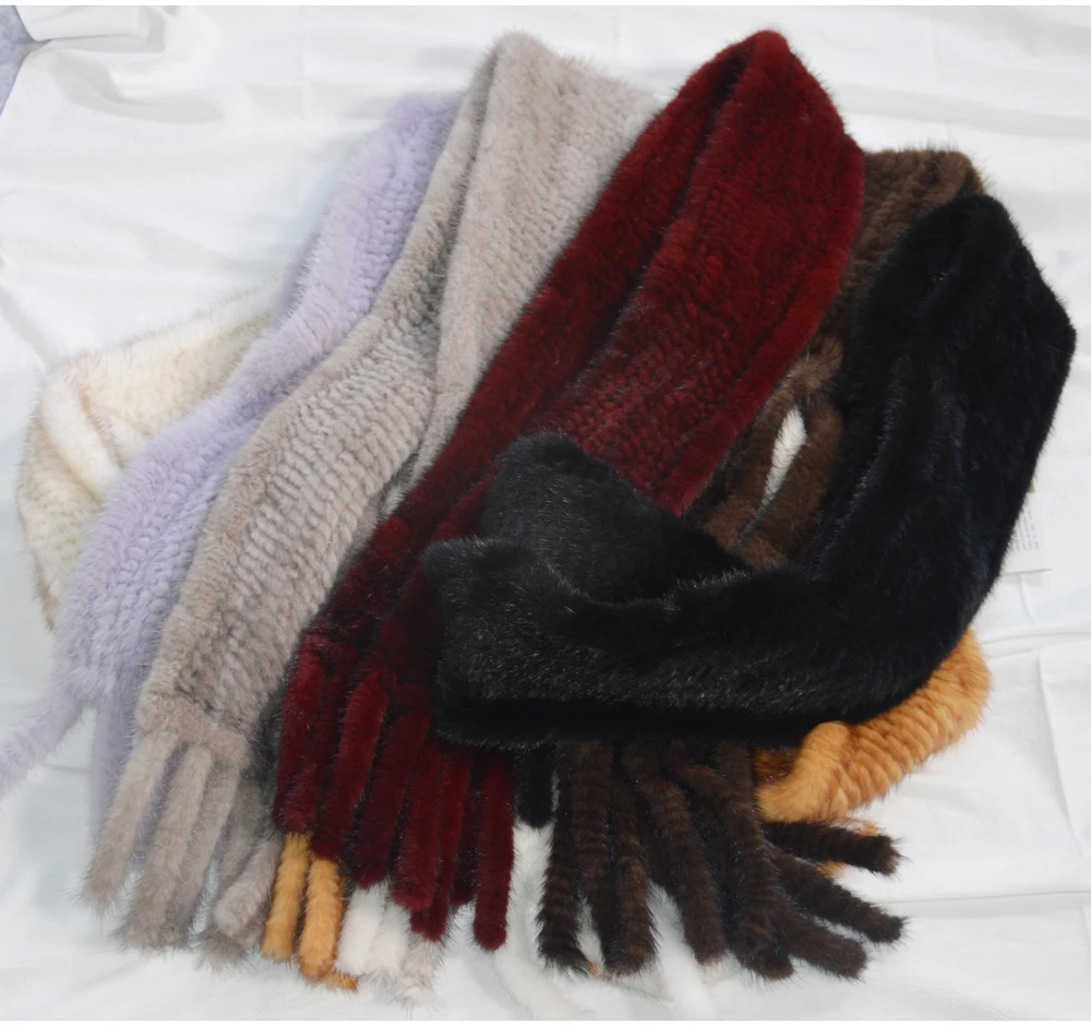 New Long Style Women Real Mink Fur Scarf Genuine Real Mink Fur Ring Scarfs Warm Soft Quality Knitted Real Mink Fur Shawl Scarves