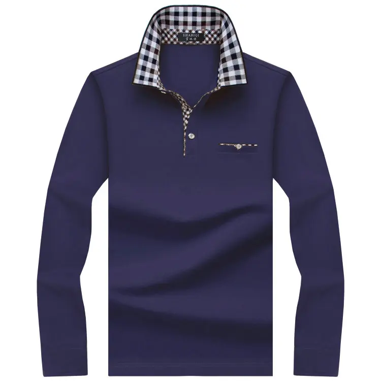 Мужская рубашка-поло, мужские однотонные рубашки с длинным рукавом, Camisa Polo Masculina, повседневные хлопковые полосатые рубашки, большие размеры, S-10XL, новые брендовые футболки - Цвет: Синий