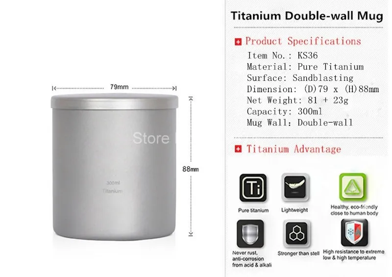 Copo de Titânio Caneca com Tampa Copo de Água Keith Duplo-wall Nenhum Odor Não Escala Bacteriostático Drinkware Canecas Acampamento Caminhadas Ti3302 300 ml 3 Cheap Louça para ar livre