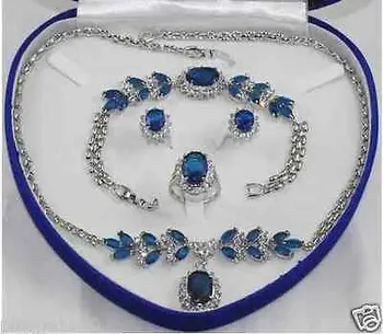 

FREE SHIPPING2015 18K GP Silver-tone Inlay crystal blue Necklace Bracelet Ring Earring set (30%)