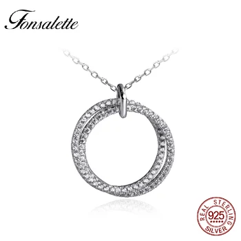 

Simple Silver Hoop Infinity Pendant Double Circle Round Necklace for Girls Interlocking Necklace Mother's Day gift ZK30