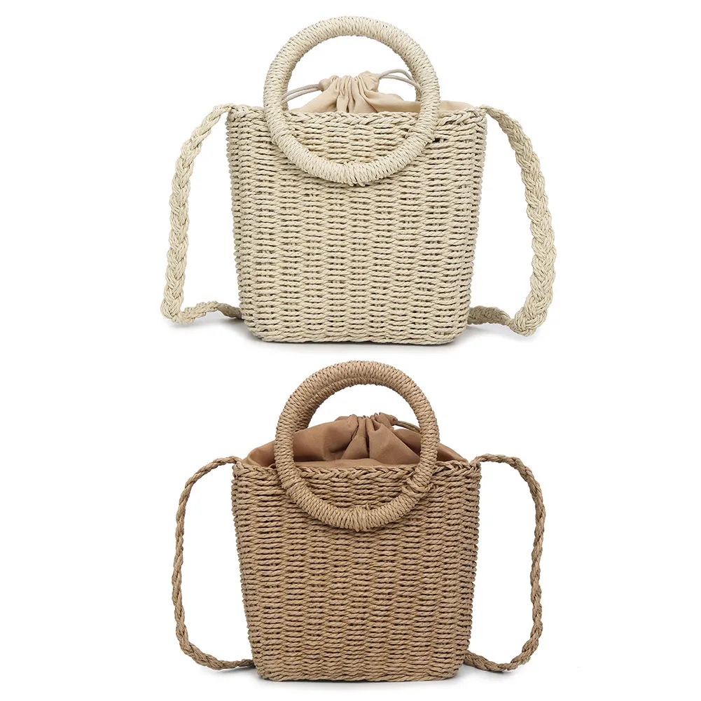

2019 New Fashion Women Straw Woven Handbag Large Capacity Round Handle Ring Summer Beach Shoulder Bag Party Shopping LBY2019