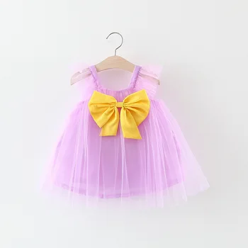 

2019 Baby Infant Girl Summer Dress Big Bow Mesh Princess Dresses Girls Kids Sweet Clothes Wholesale 4pcs lot