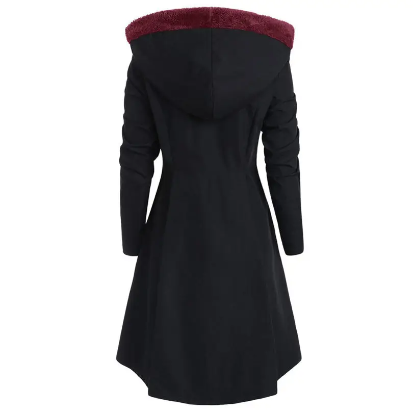 New Women fashion Plus Size Asymmetric Keep Warm Fleece Hooded Single Breasted Long Drap Buttons Coat #4F10 (12)