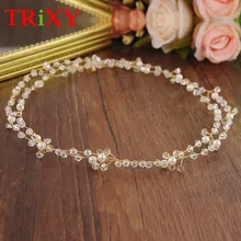 TRiXY H08-G ручной работы золотые свадебные аксессуары с жемчугом из бисера повязка свадебные аксессуары для волос для свадьбы и праздника