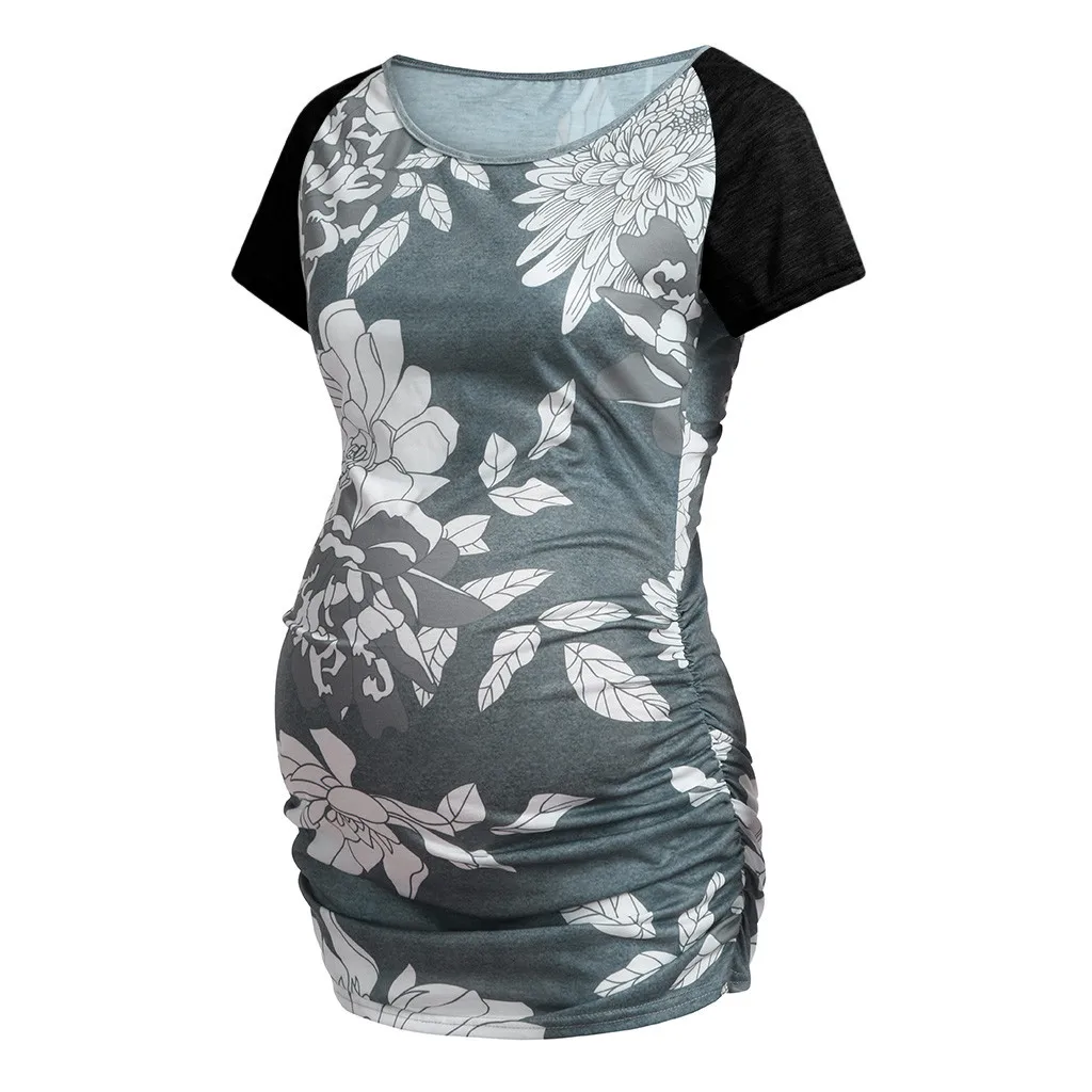 Casual Round Neck Women's Maternity Blouse Female fashion Print Splice