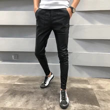 Брендовые новые мужские брюки из искусственной кожи на осень и зиму, облегающие повседневные мужские штаны для бега на шнурке, штаны-шаровары в стиле хип-хоп, мужские брюки 40