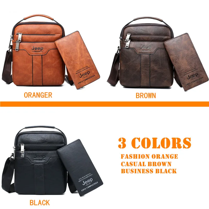 Goedkoop JEEP BULUO Merk Mannen Messenger Bags 2 stuks set Crossbody Business Casual Handtas Mannelijke split Lederen Schoudertas Grote Capaciteit