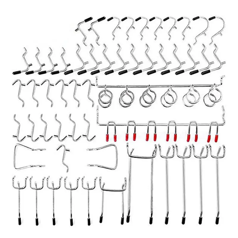 52PCS металлический штифт доска Pegboard Крючки гаражные работы хранение в магазине дисплей организации Стальной Подвесной инструмент(серебро