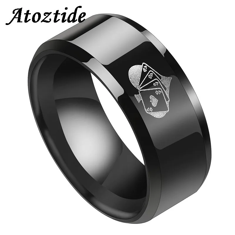 

Atoztide 8mm Lucky Gothic Sprade A Poker Rings Polished Rock Stainless Steel Mens Playing Cards Gambling Finger Rings Party