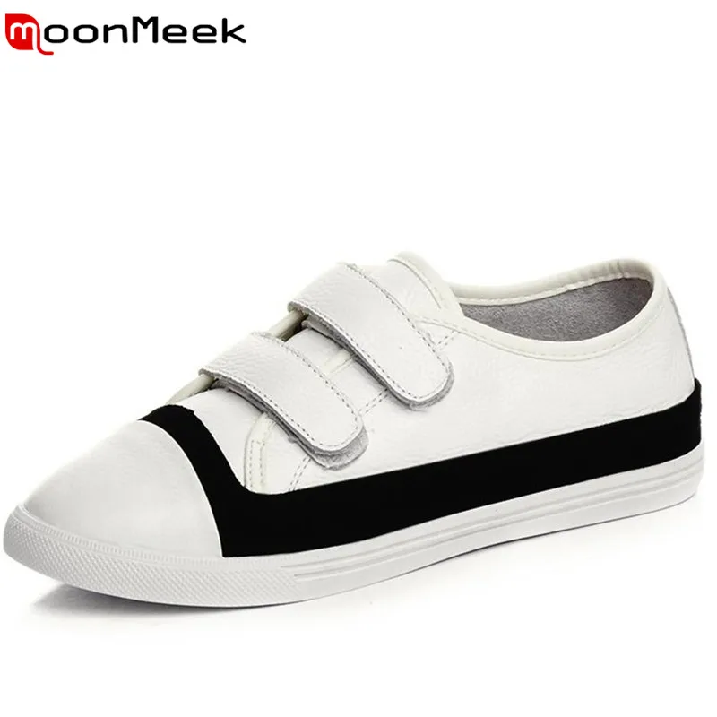 

MoonMeek Round toe genuine leather women shoes college wind students shoes mixed colors spring autumn flat shoes