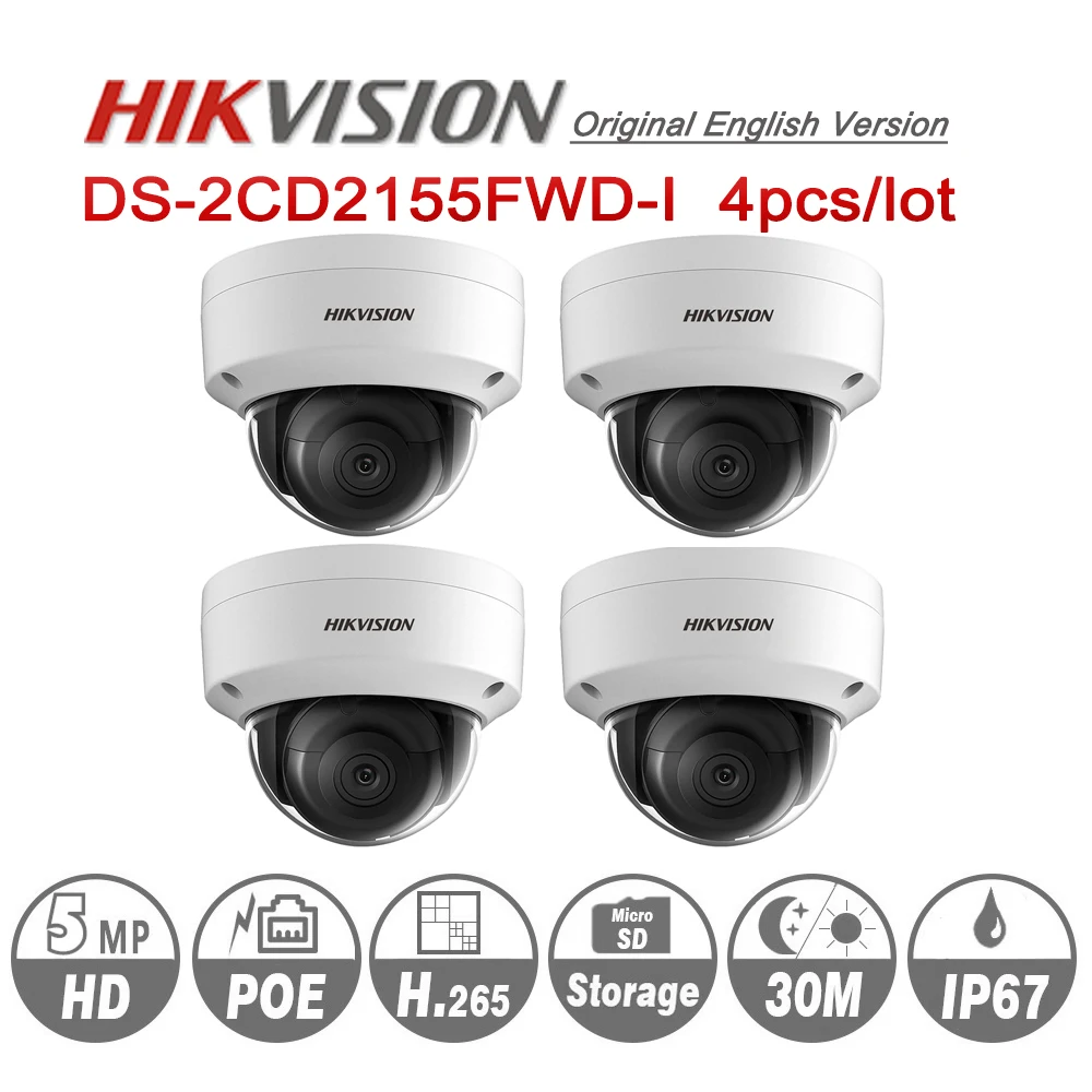 

Hikvision Original English DS-2CD2155FWD-I IP Camera Video Security 5MP IR Network 30M IR IP67 IK10 H.265+ SD card slot 4pcs/lot