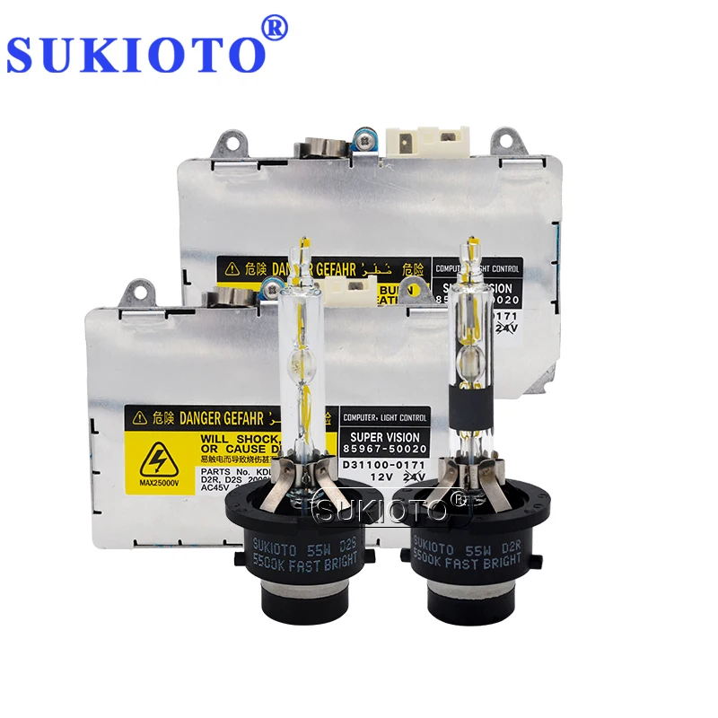 SUKIOTO 55W 5500K Fast Bright Xenon D2S D4S HID Headlight Kit KDLT003 85967-50020 OEM HID Ballast D2S D2R D4R D4S Xenon Bulb Kit