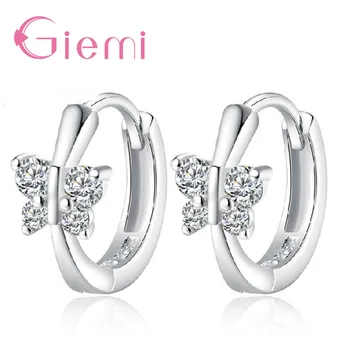 

Real Solid 925 Sterling Silver Beautiful Butterfly Clear Cubic Zirconia Crystal Jewelry Hoop Earrings For Women Ladies