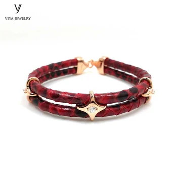 

Glossy Red Python Leather Bracelet With 925 Silver Star Hook Luxury Simple Python Design Bracelet For Men Has High-end Gift Box