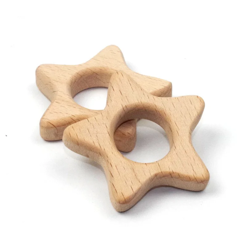 6pc wood teether organic lucky star teething toddler sustainably