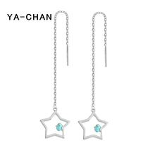 

YA-CHAN Hot Sale 925 Silver Star Drop Earrings With Turquoise 18 k Gold Plated Long Ear Line Earrings Sterling Silver Jewelry