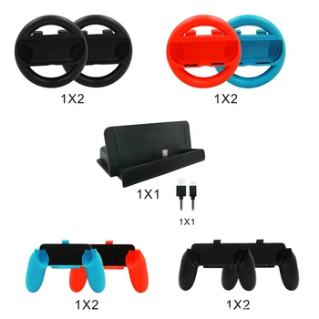

10Sets 10 in 1 Accessory Set For Switch NS Charging Dock Stand Station + Steering Wheel + for Joy-Con Controller Handle Grip