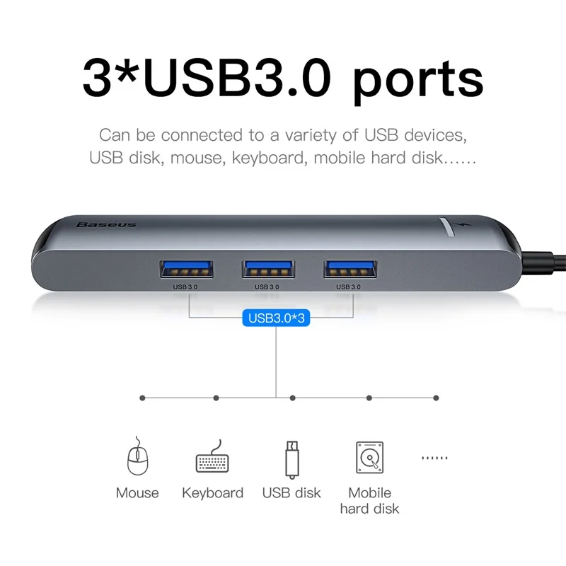 Baseus 6in1 adaptador de HUB de USB tipo C a USB 3,0 HDMI RJ45 para MacBook Pro HUB USB divisor para Huawei matebook accesorio de computadora - 2