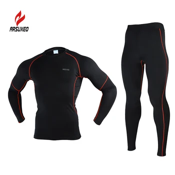 

ARSUXEO Men Winter Fleece Thermal Warm Up Compression Base Layer Running Cycling Gym Bodybuilding Fitness Jersey Legging Suit