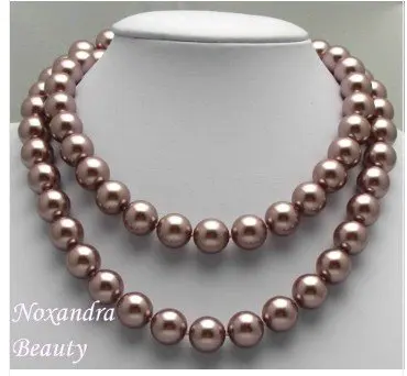 

FREE SHIPPING>>>@@ 32" 12mm Brown SHELL PEARL NECKLACE