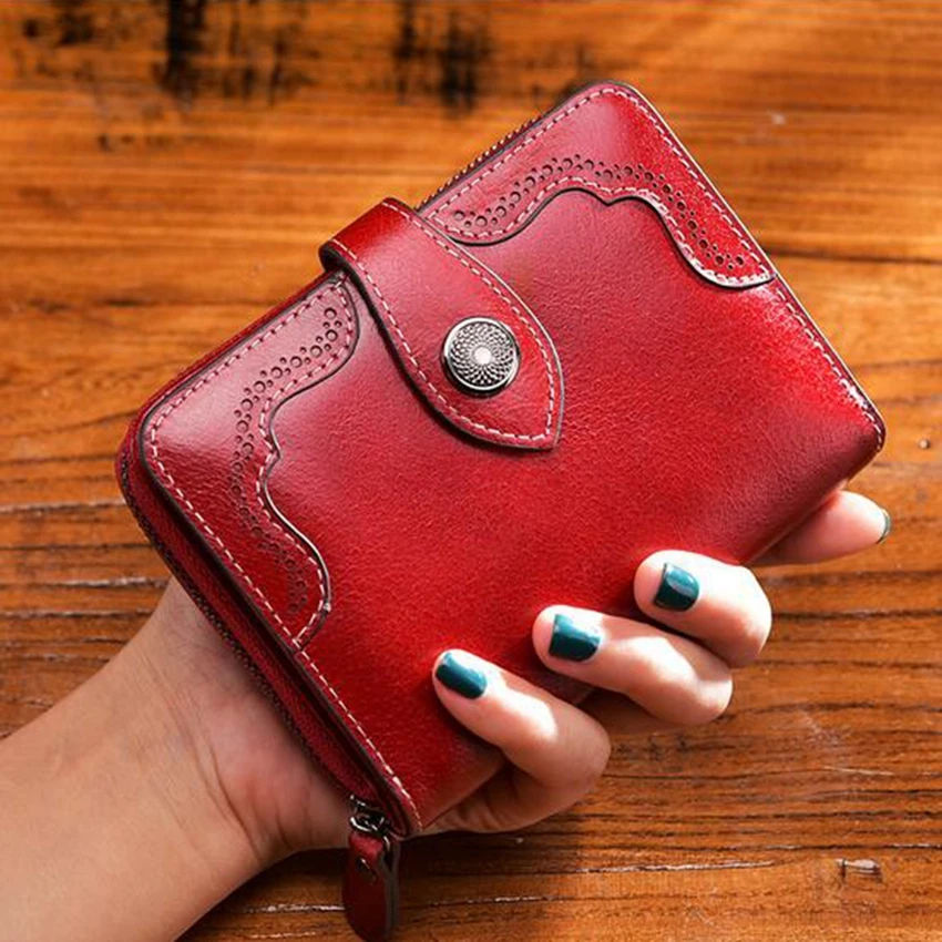New creative 2017 Vintage oil wax wallet women leather purse Fashion