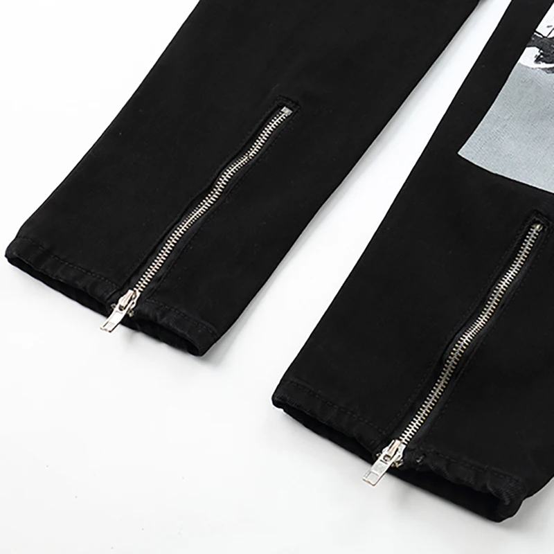 EFUNGAL креативные узкие джинсы с буквенным принтом, повседневные джинсы для мужчин, Новое поступление, хип-хоп джинсовые штаны, черные джинсы, модная уличная одежда KS02