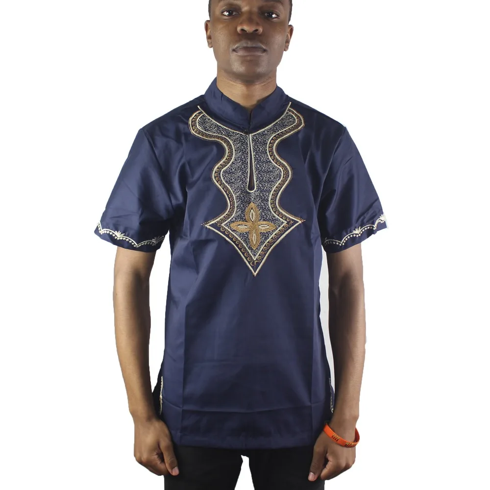 Африканские темно синие мужские формальные этнические топы с вышивкой лотоса