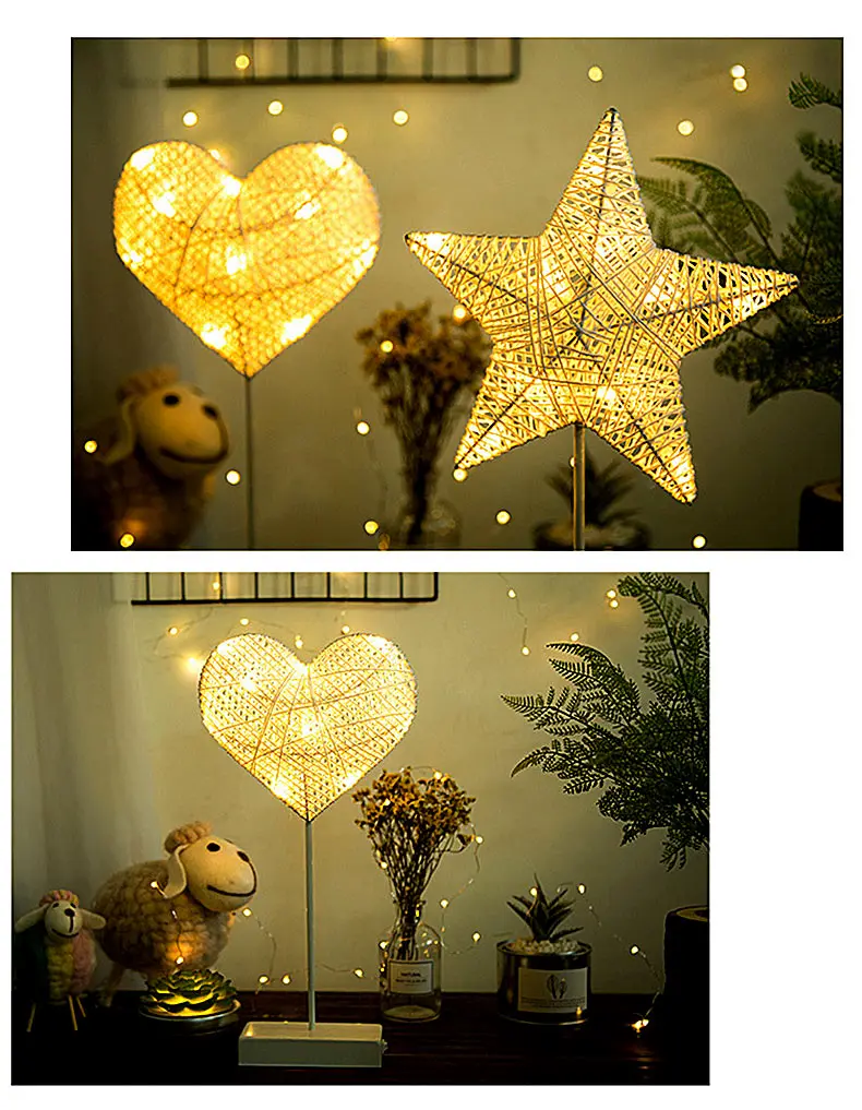 Night Table Lamp Hand-Crafted 40 cm LED Night Light Star Heart Love Shaped Lamp Battery Powered Girls Room Decorative New Year (5)
