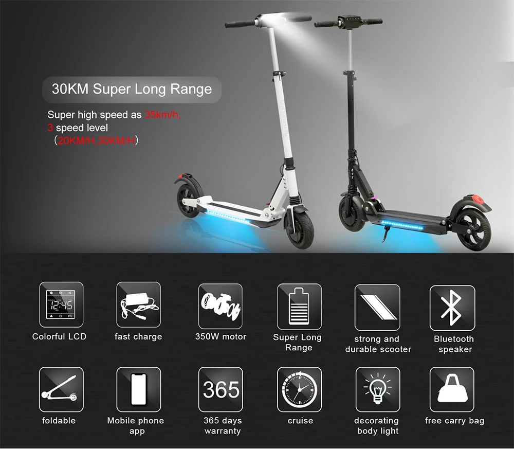 Sale SUPERTEFF EW4 Pro folding kugoo App electric scooter  8 inch tires  LED light e scooter with Bluetooth music 36V 350W 0