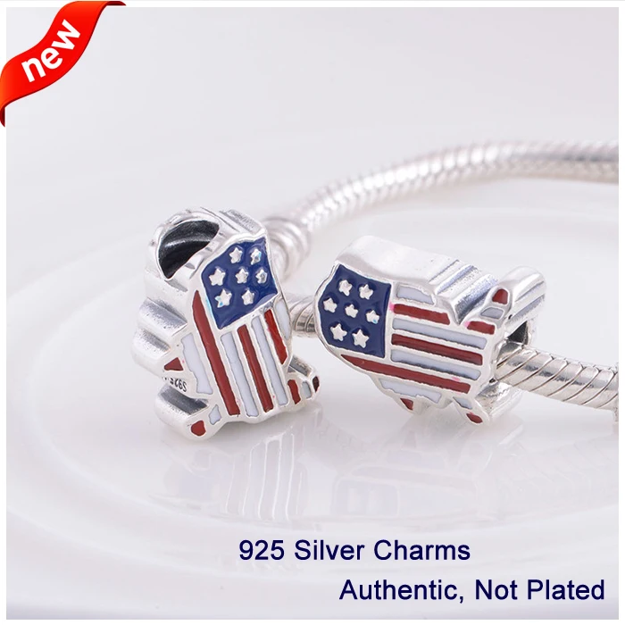 

L351 Authentic 100% 925 Sterling Silver Original Beads Enamel US Outline Charms Women Jewelry Fits Pandora Bracelet DIY Making