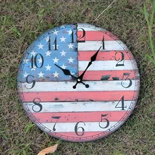 New Creative Livingroom Decor America Flag Mute Wooden Wall Hanging Clock Country Modern Design Wall Clocks