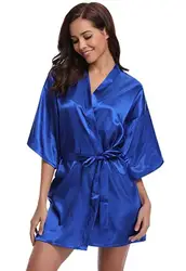 Elegant Navy Blue Silk Kimono Robe - Women's Satin Bathrobe & Dressing Gown - M (Royalblue)
