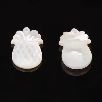 

10Pcs White Natural Sea Shell Pendants Pineapple Shape For Jewelry Making, 17.5x11x2.5mm, Hole: 0.5mm