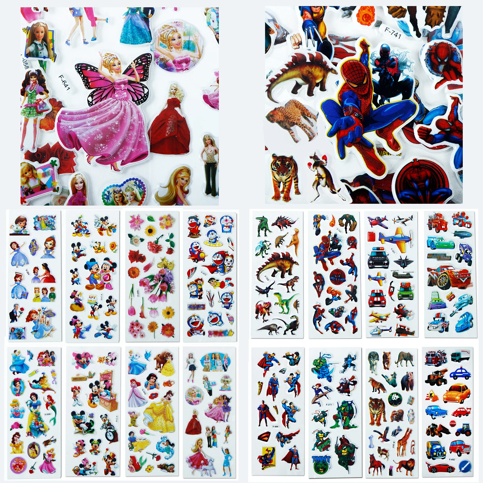 

10 Sheets 3D Puffy Bubble Stickers Superhero Princess Movie Cartoon Style Diy Girl Boy Sticker Toy for Kids Reward Toys