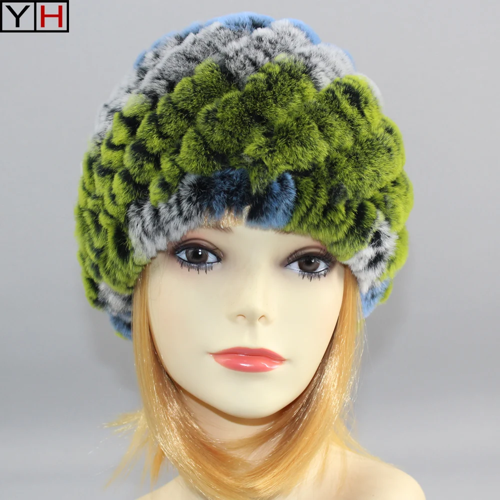 Женская меховая шапка натуральный мех кролика рекс шапка вязаная, головные уборы для зимы женская модная теплая шапка из меха кролика рекс