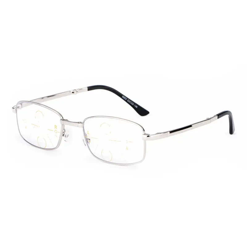 Прогрессивные очки для чтения с защитой от синего излучения, складные дужки UV400, без линии, градиентные линзы по рецепту - Цвет оправы: Серебристый