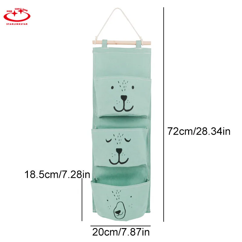 1 قطعة 3 جيوب الجدار شنقا أكياس التخزين المنظم الكتان خزانة الأطفال غرفة المنظم الحقيبة للعب الكتب خزانة حقيبة