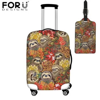 

FORUDESIGNS Suitcase Protective Covers Floral Flower Sloth Print 2pcs/set Travel Accessories Luggage Cover Luggage Tag Dustproof