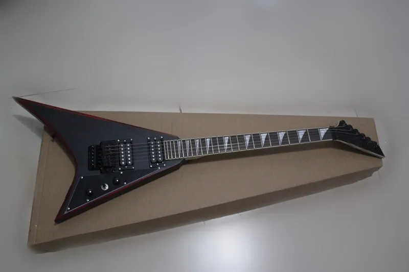 

Factory custom 24 frets tremolo flying V electric guitar with 2 humbucking pickup black body,red edgy,can be customized